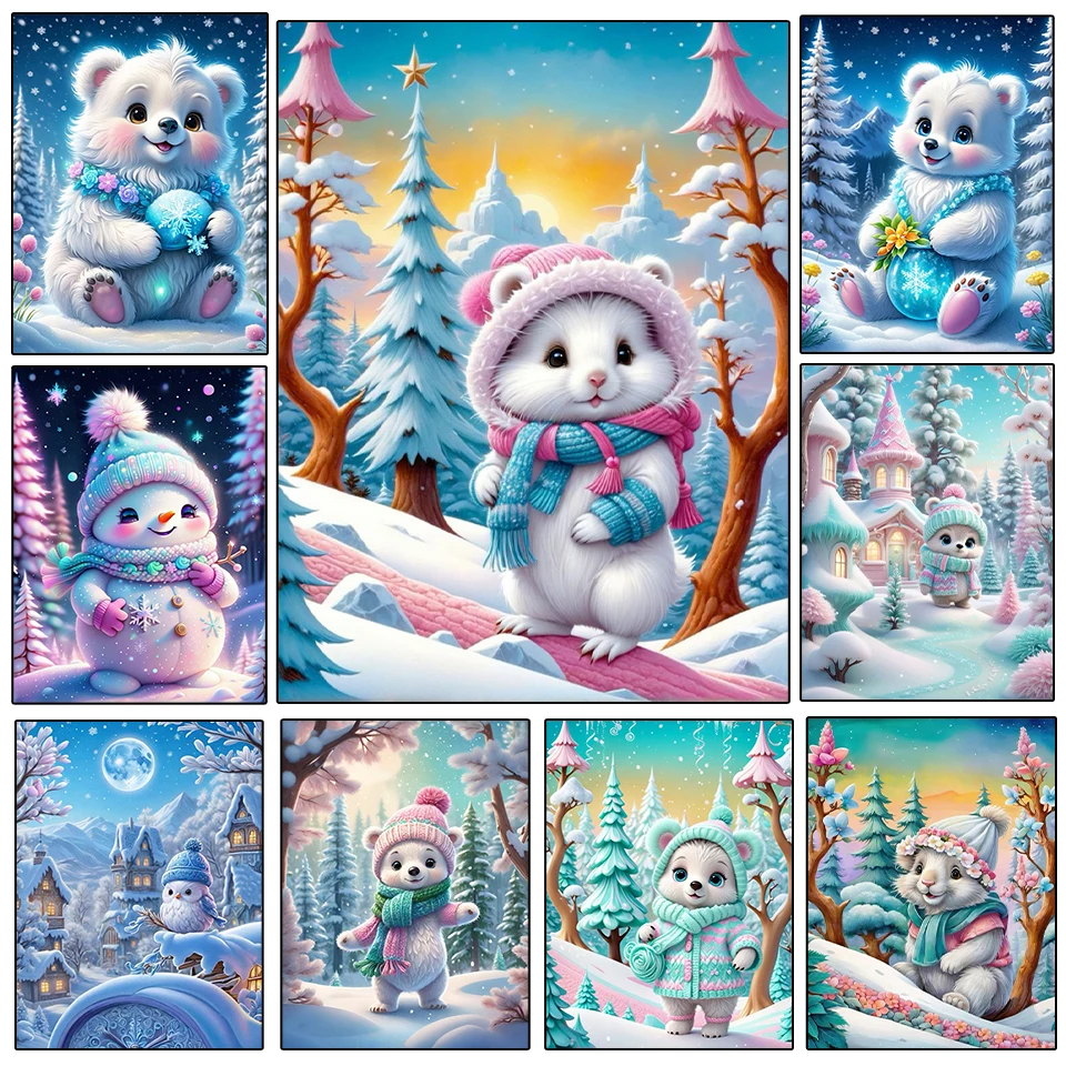 Diamond Drawing Bear Snow Scene Cross Embroidery Kit 5D DIY Christmas Embroidery Winter Mosaic Home Decoration