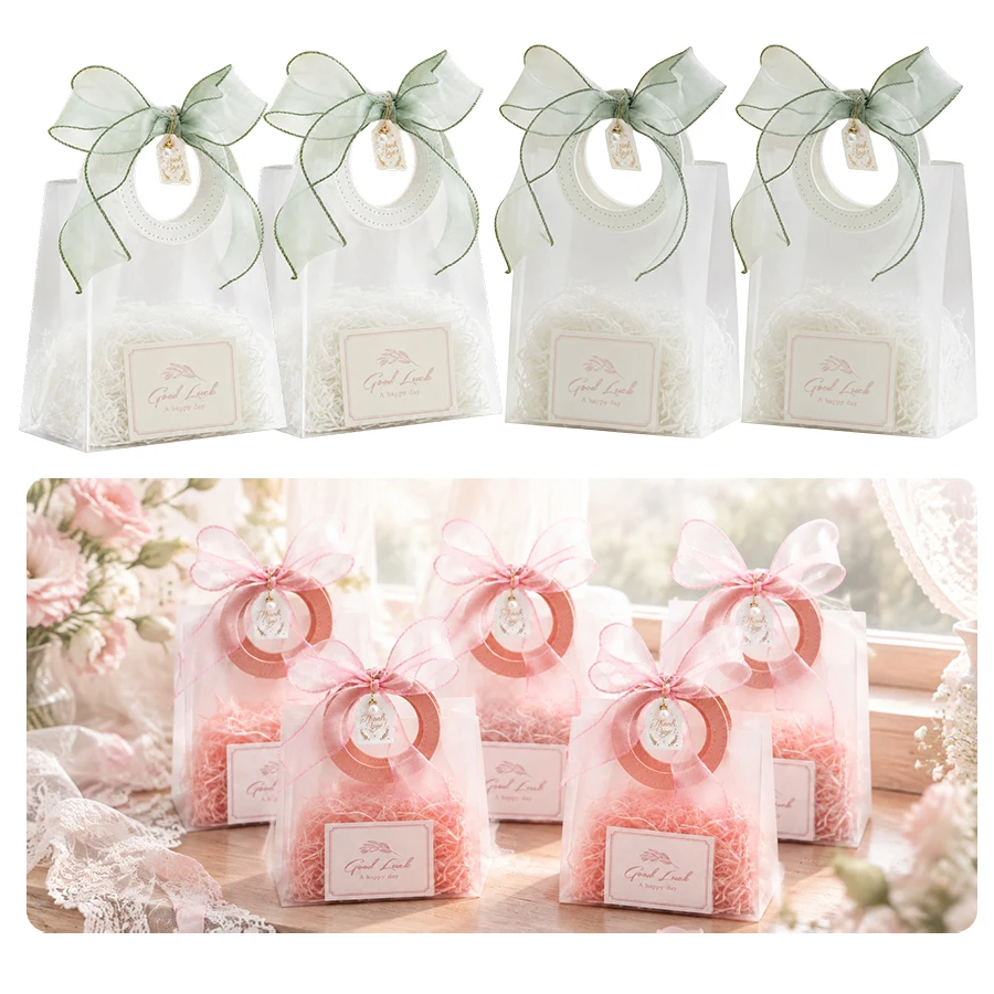 Kit de 25 piezas para envolver regalos, bolsa de PVC transparente para invitados, lazos de cinta, tarjetas de agradecimiento, rafia, recuerdos para bodas, cumpleaños, Navidad y fiestas ZYF