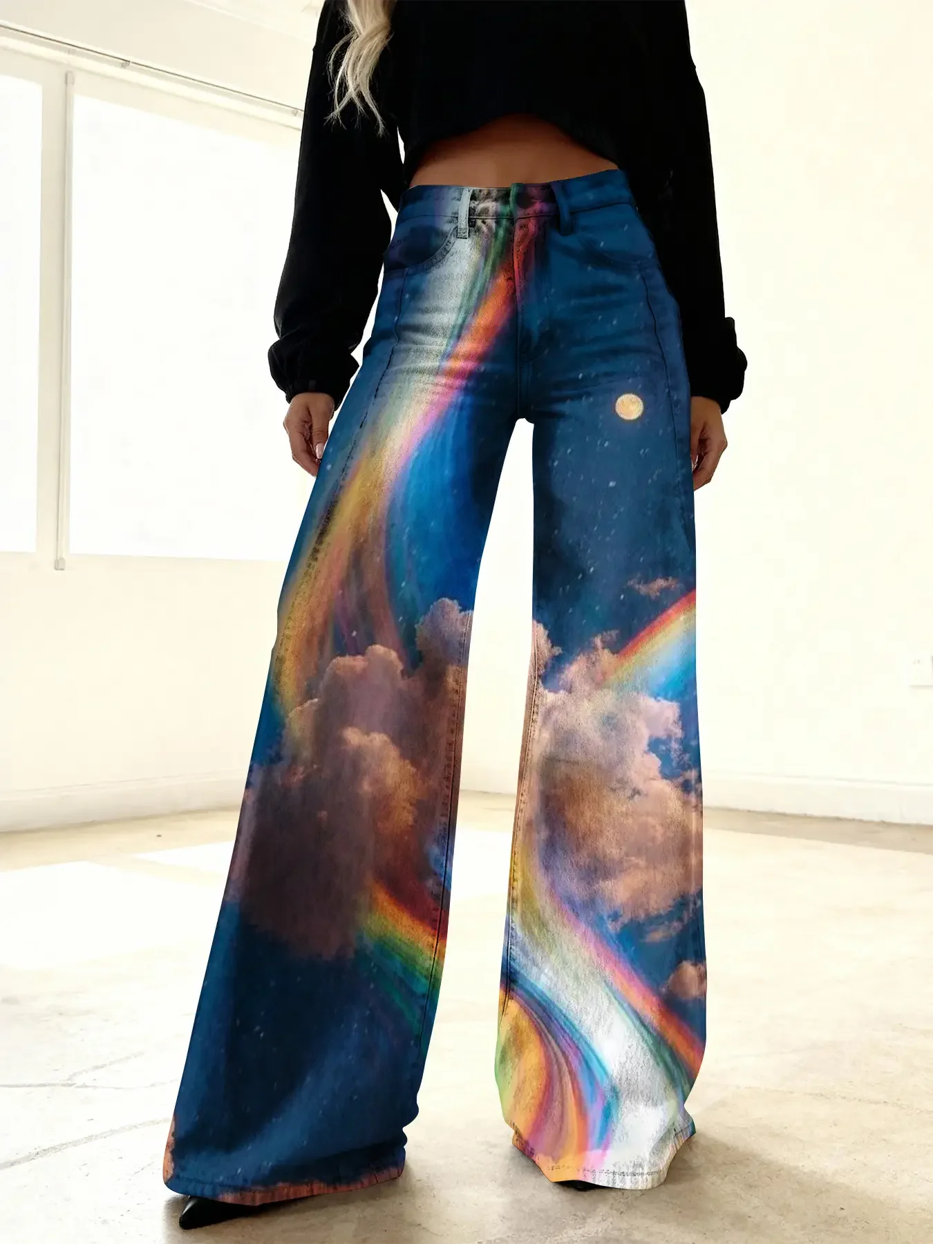 جينز نسائي جديد لعام 2026 مع قماش الدنيم المقلد، كاجوال، عصري، مريح، سروال شتوي فضفاض بقصة ضيقة، #1