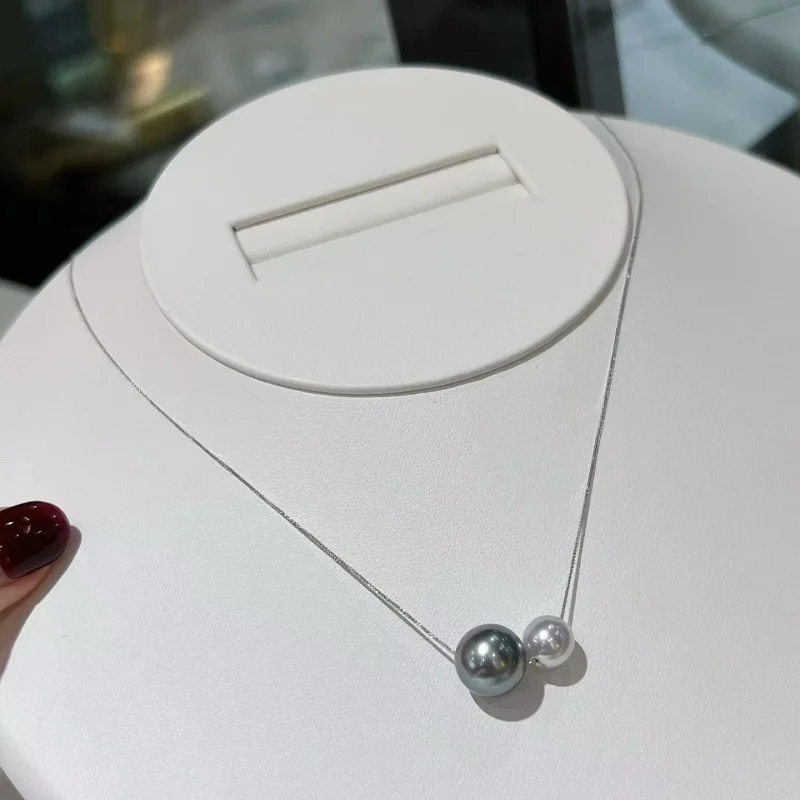 SGARIT Tahitian Pearl Collarbone Chain Natural Seawater Double Pearl Necklace 925 Sterling Silver Dainty for Women Jewelry