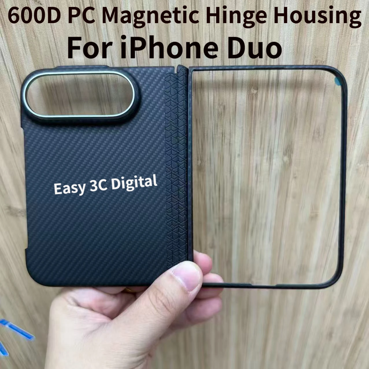 Shockproof carbon fiber textured hard case for iPhone Duo PC phone case center axis hinge full-wrapped foldable protective case