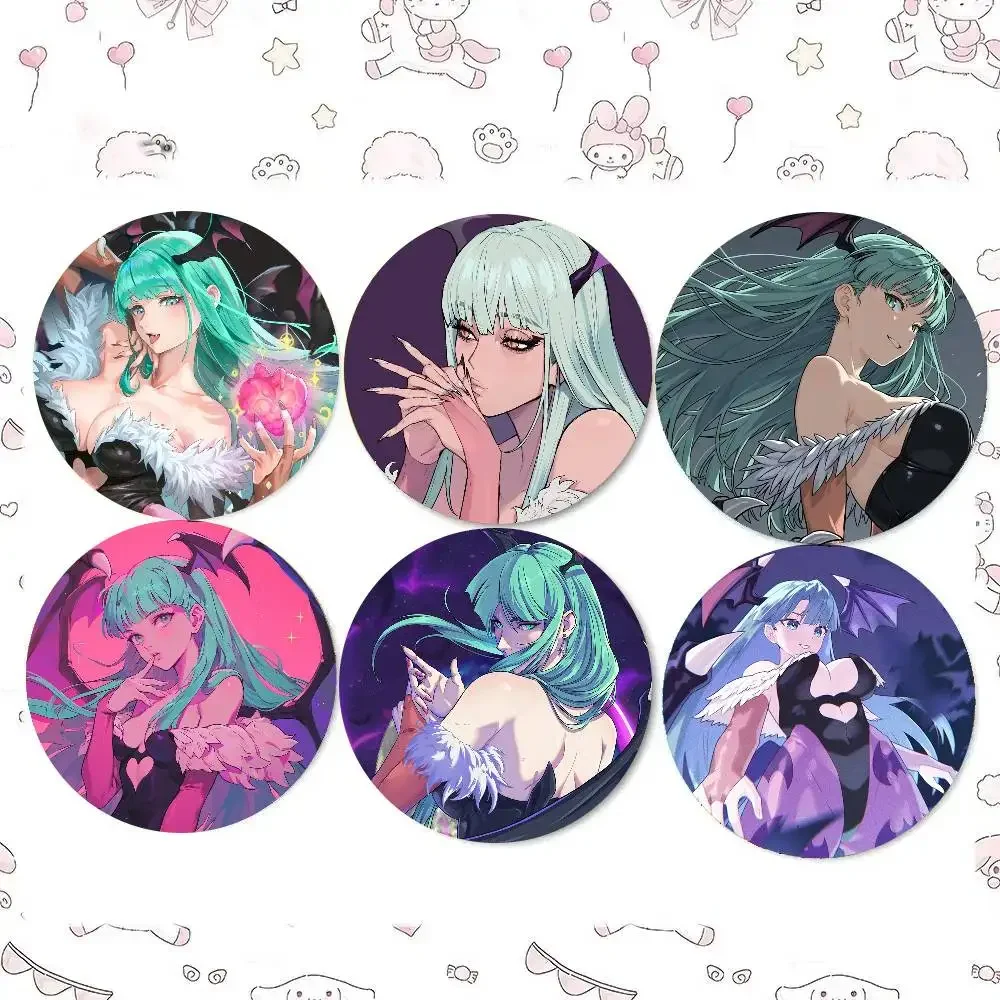 Morigan Aensland Anime D-Darkstalkers The Night Warriors Badge Tinplate Meme Round Brooch For Hat Bag Creative Lapel Jewelry