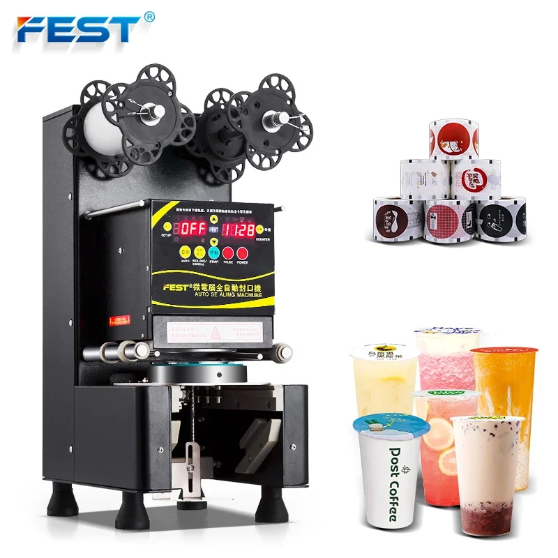 FEST CE semi automatic rotary 70mm 75mm 88mm 90mm 95mm 98mm milk tea cup container sealing machine roll for plastic cup