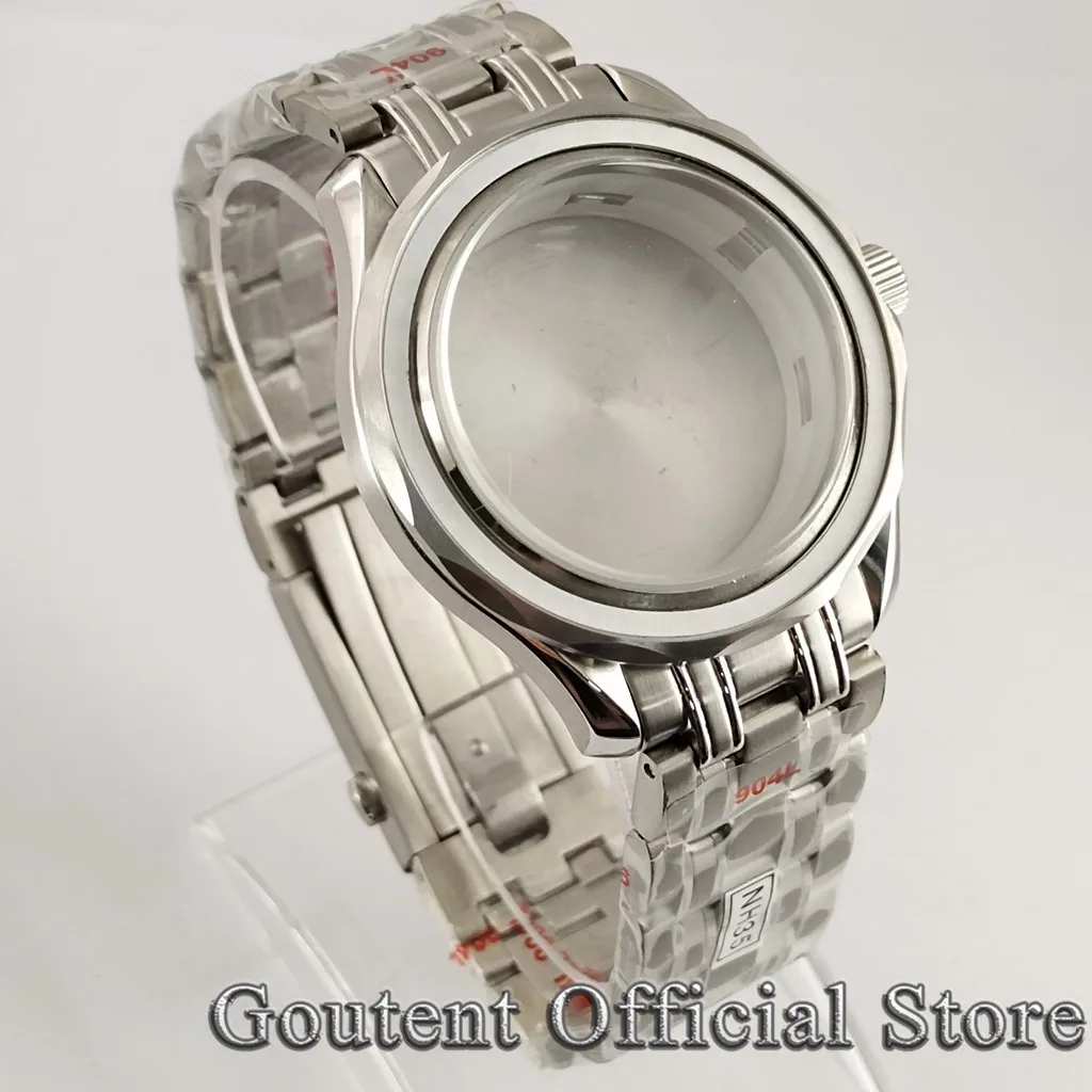 Goutent 41mm Steel Silver Sapphire Watch Case Strap Fit NH35 NH36,DG2813/3804 Miyota 8215 821A ETA 2836 2824 PT5000 Movement