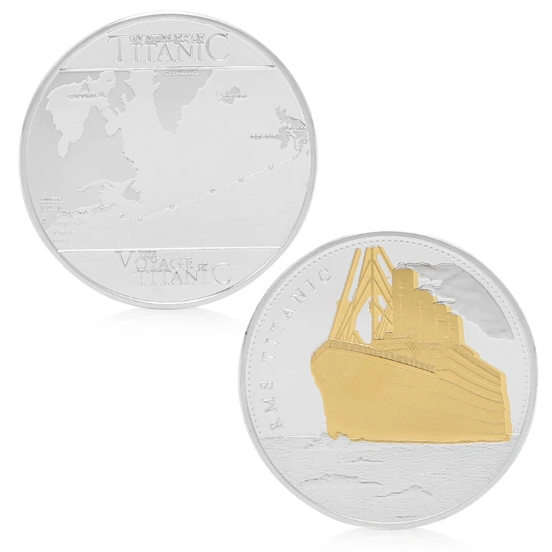 

Titanic Two-color Coin Titanic Sailing Route Love Commemorative Coin Craft Coin Iron Alloy Material Gifts for Collectors