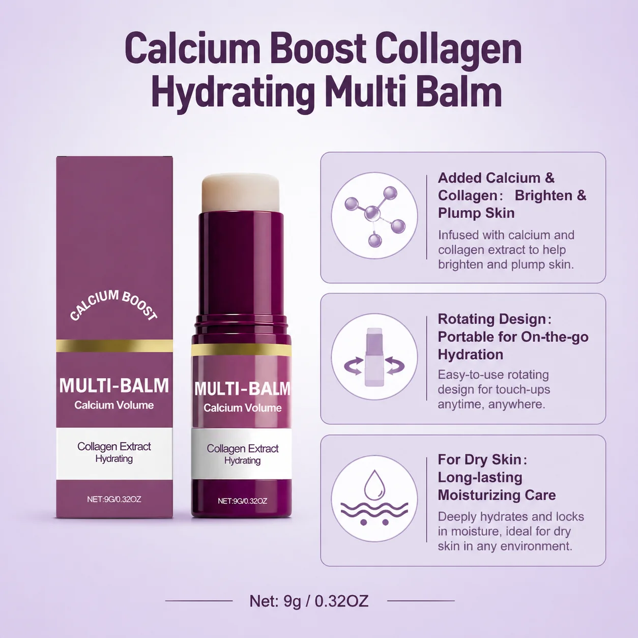 Calcium Boost Collagen Multi Balm Hydrating Moisturizing Stick for Lips Eyes Face Neck Portable Daily Skin Care Balm Stick image 5