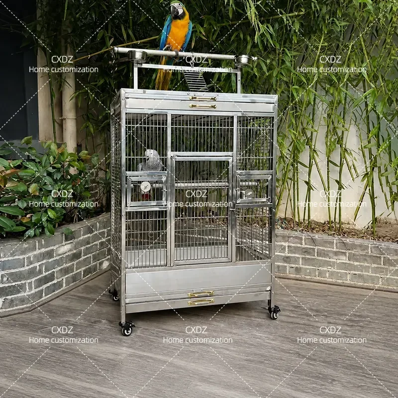 304 Stainless Steel Bird Cage Indoor Luxury Parrot Cage for Household Use Durable Metal Aviary for Small to Medium Birds