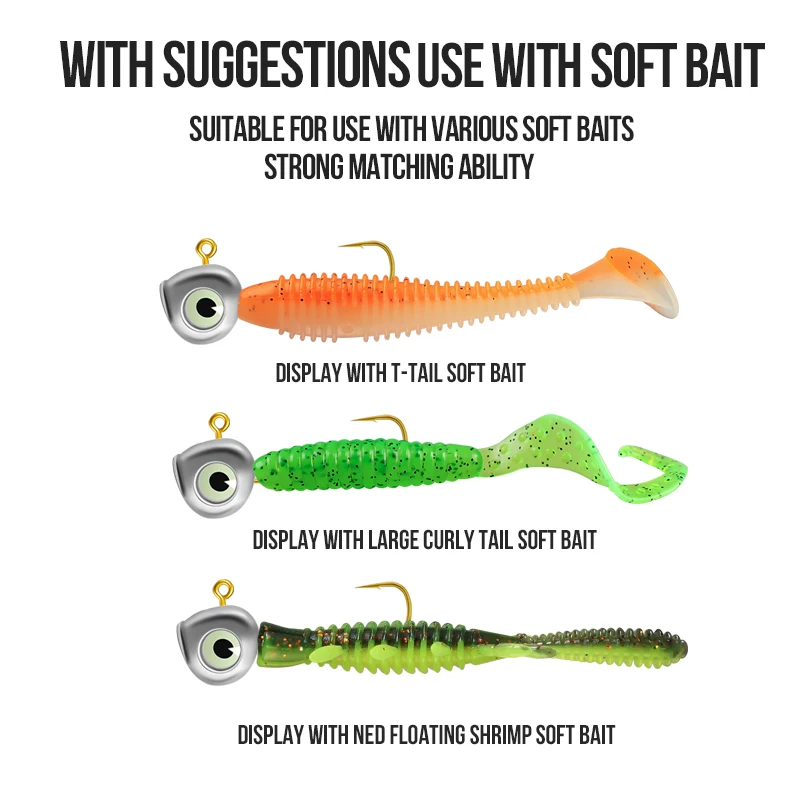 TAIYU 10-Pack 1g/2g/3g/4g/5g/7g Jig Heads, Micro Lure Hooks, Glow-in-the-Dark 3D Fish Eye Jig Heads, Reinforced Small Gold Hooks image 6