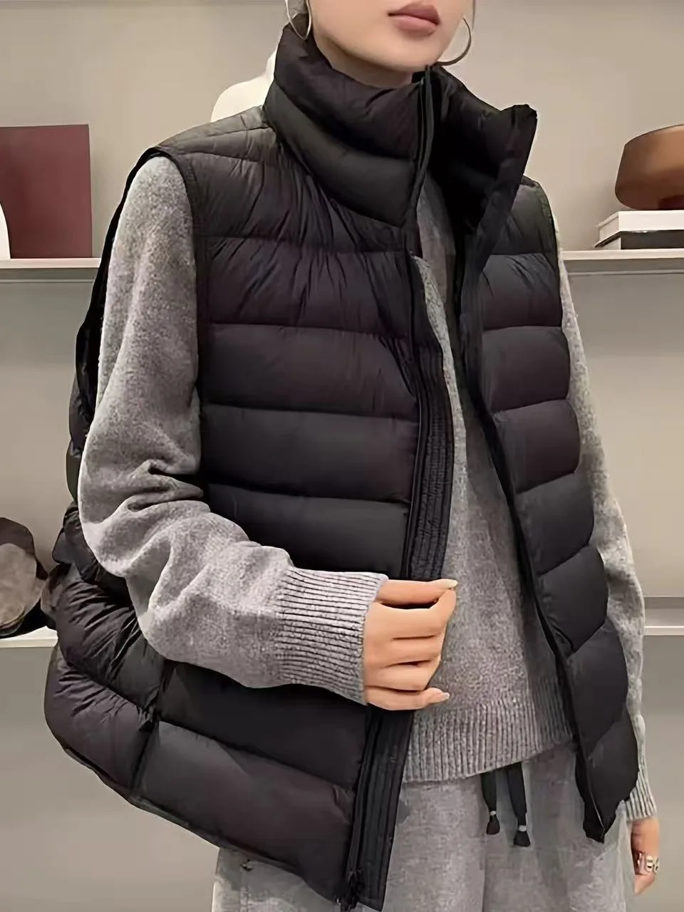 

Faionable Casual Lightweight High Collar down Vest Women's Winter Outerwear Loose plus Size Cotton Warm oulder Coat