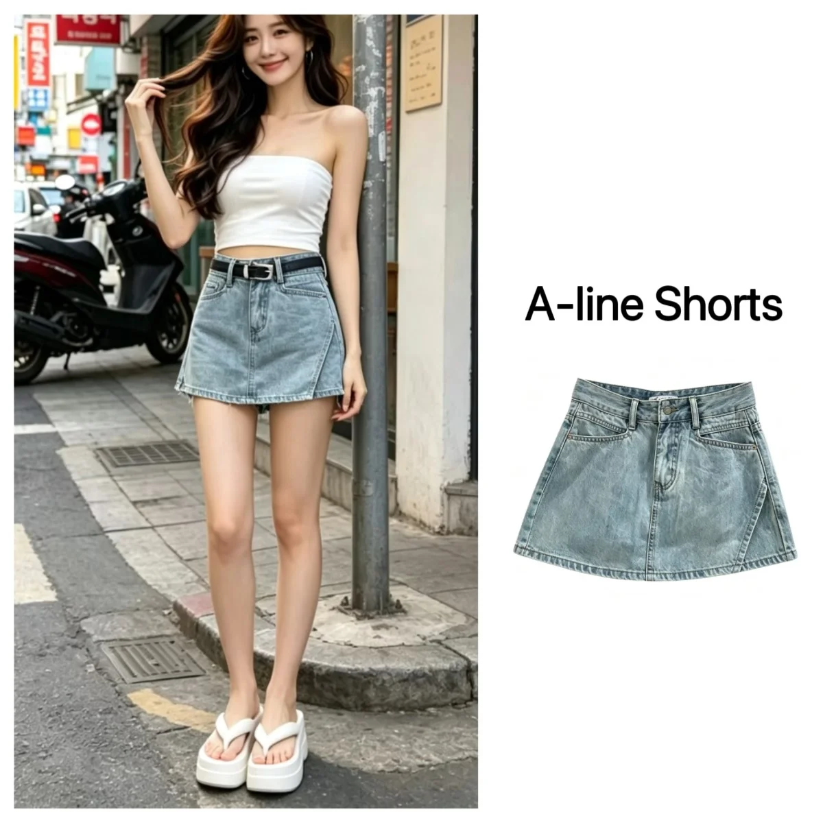 

Design Sense Summer Women's Denim Shorts Korean Sweet High waisted A-line Short Jeans American Retro Hot Girl Style Denim Shorts