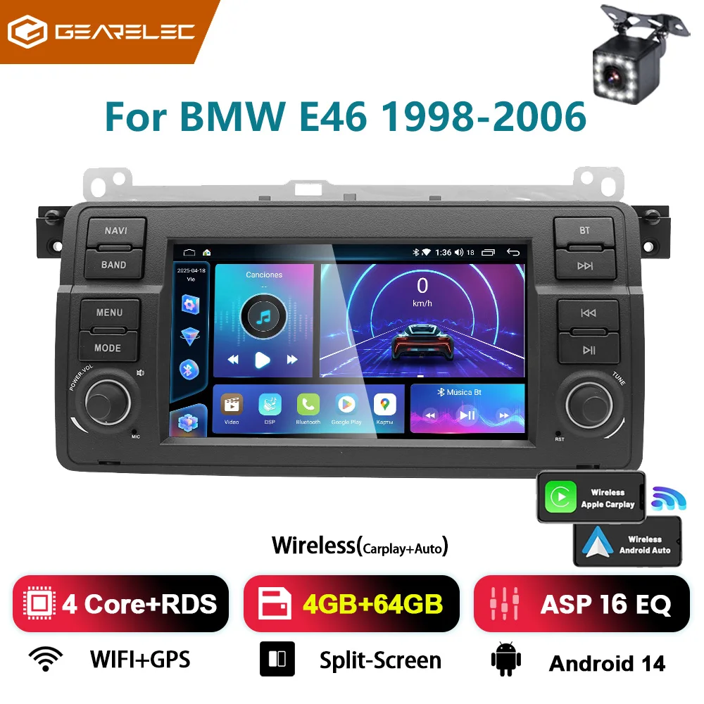 Android 14 Autoradio voor BMW E46 1998-2006 7 ''Autoradio Carplay Android Auto Bluetooth GPS FM WiFi Auto Multimedia Speler