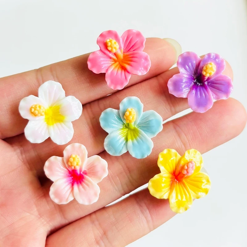 20 pieces of colorful cute gradient five petal flower bright surface flat back resin DIY jewelry decoration accessories A153