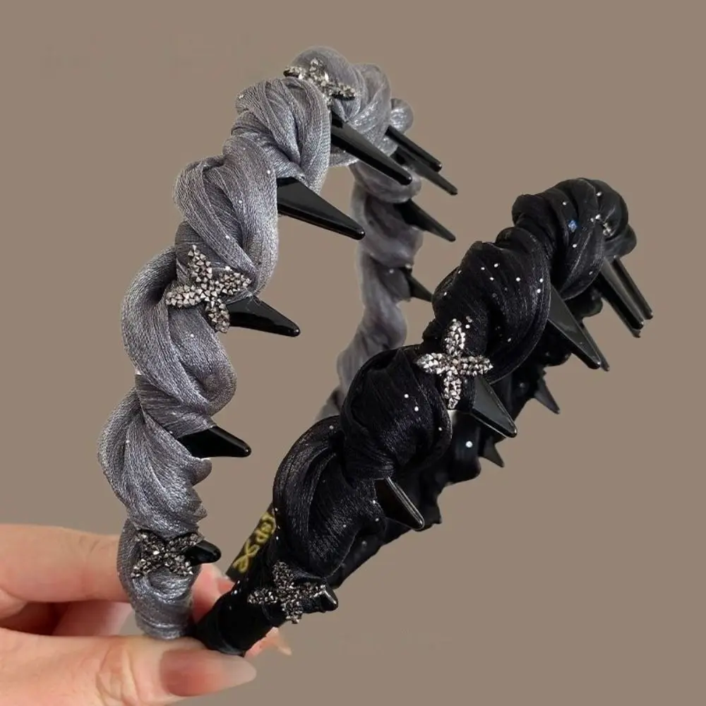 

U Shape Satin Fabric Hair Bands Tooth Comb Adjustable Non-Slip Pearlescent Hair Band High Top Headpiece Hair Hoop