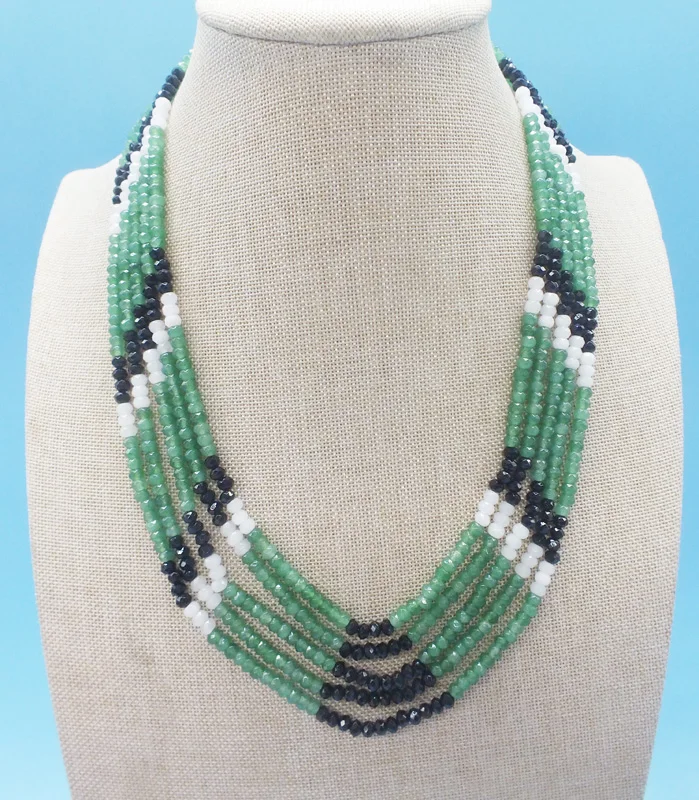 5STRANDS UNTREATED NATURAL EMERALDS SHADED NECKLACE 18-23