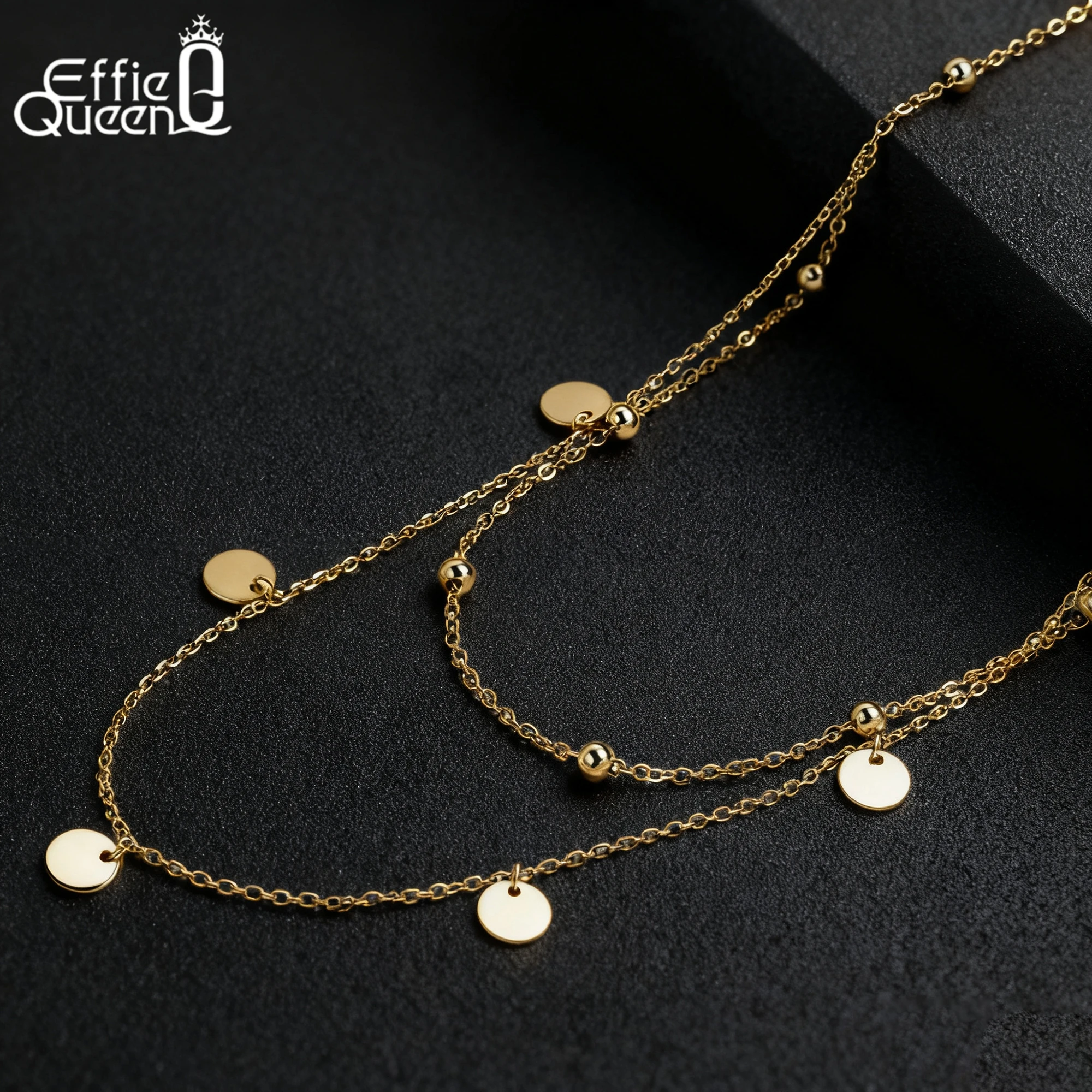 

EFFIE QUEEN 2025 Trend Necklace S925 Silver Choker Necklace Round Piece 14k Gold Beads Ball Chain Necklace for Women Gift BQN21
