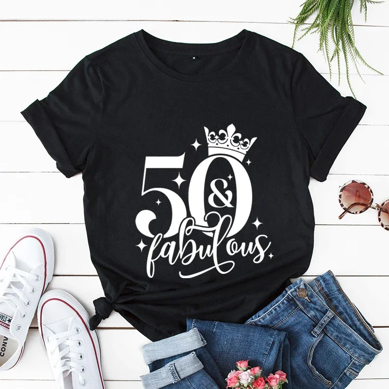 Urodziny Królowa Nadruk Koszulki Damskie Urodziny Impreza Damskie Koszulki 50 It's My Birthday Tees Leopard Graphic Tee T Shirt Y2k Tops