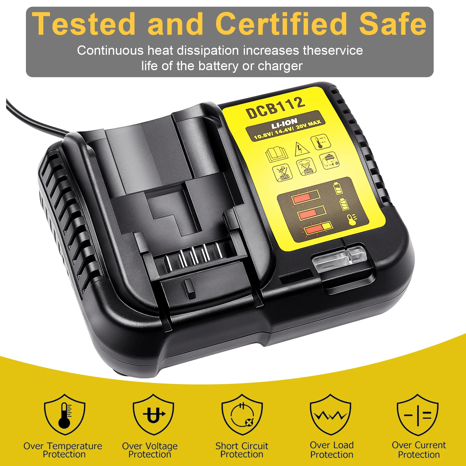 Imagem -02 - Carregador de Bateria Li-ion para Dewalt Dcb105 Dcb112 Dcb200 Dcb101 Dcb140 Dcb105 Dcb105 Dcb112 10.8v 12v 14.4v 18v