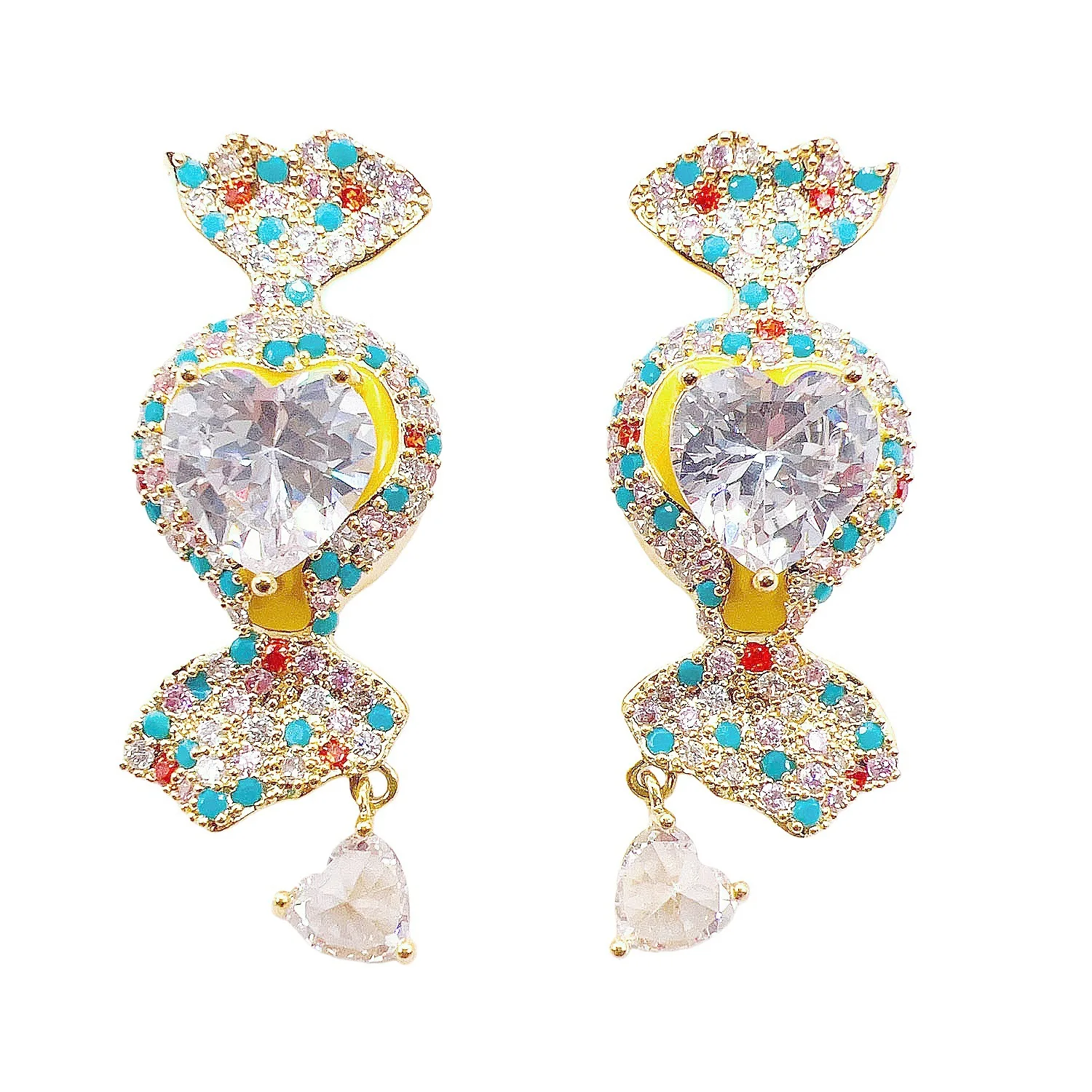 

Colorful Full Diamond Heart Zircon Long Drop Earrings 925 Sterling Silver Post Light Luxury Temperament Fashion Earring for Wome