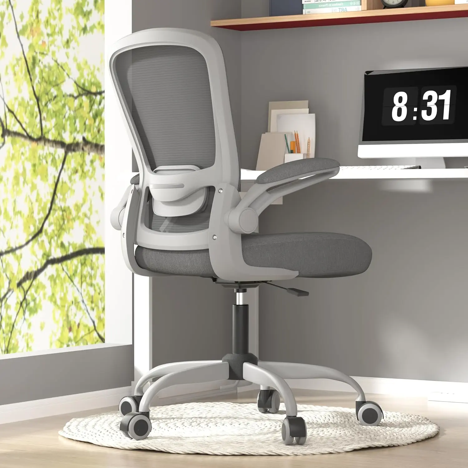 

Office chairs, ergonomic adjustable lumbar support office chairs, high back mesh computer chairs with flip armrests