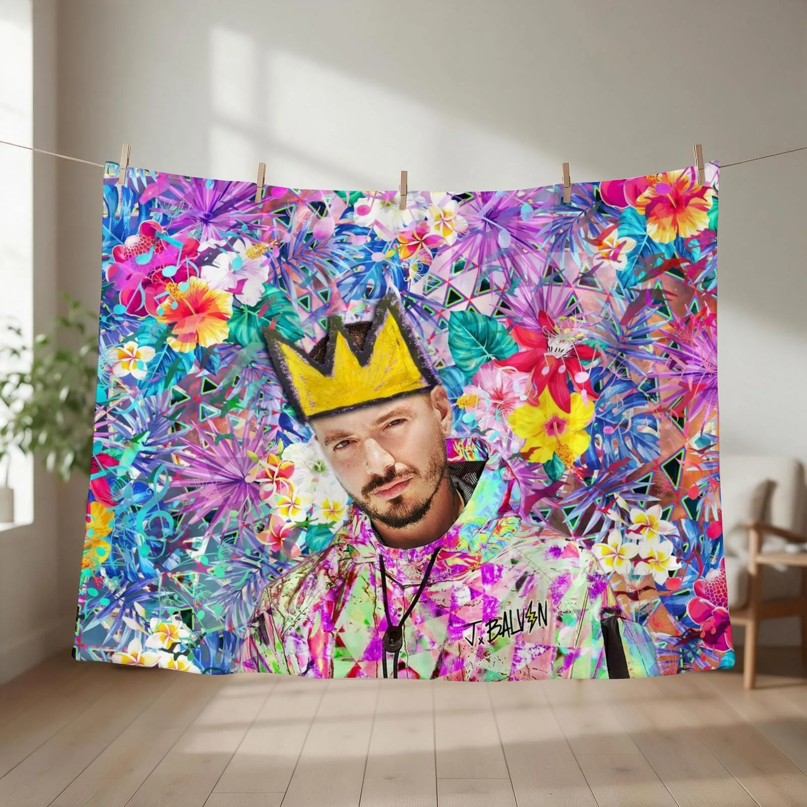 J Balvin Portrait artwork Throw Blanket Furry Large Shaggy Blankets For Bed Blankets