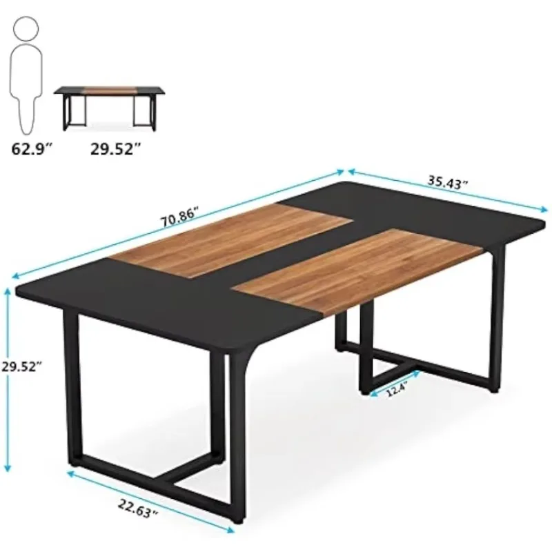 70.86'' Executive Desk, Large Office Computer Desk with Strong Metal Frame, for Home Office,XK00251