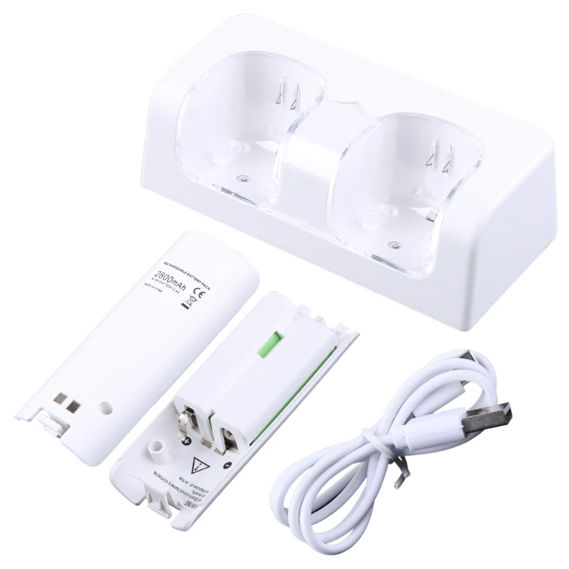 2 Ports Charging Station with 2 Rechargeable 2800 mAh Battery Pack for Wii Remote Controller 896C