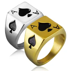 New Simple Niche Poker Ace of Spades Square Ring Adjustable Size Material Hip Hop Rock Street Fashion Trend Men's Jewelry Gifts