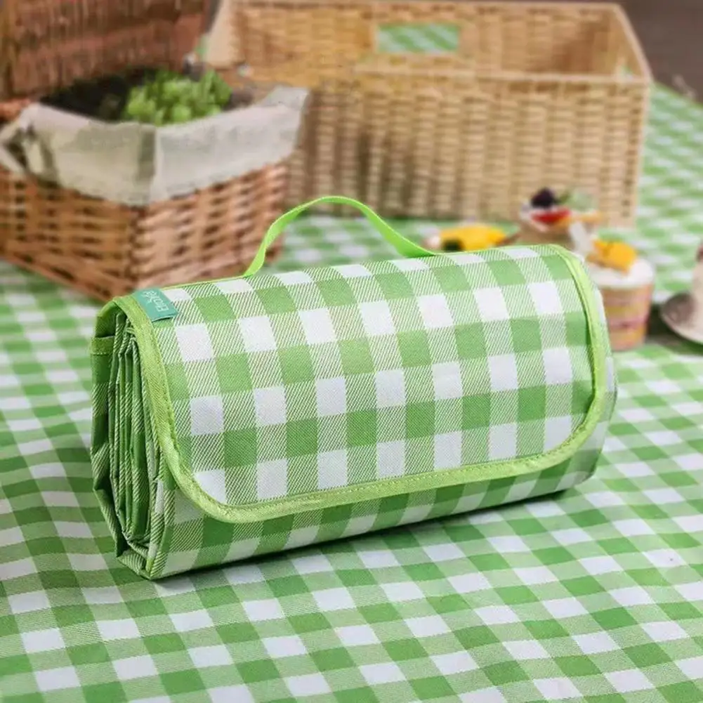 

Foldable Picnic Mat Waterproof Sand Blanket Large Picnic Rug Green Yellow Red Stripe Blanket for Beach Camping Hiking Travel