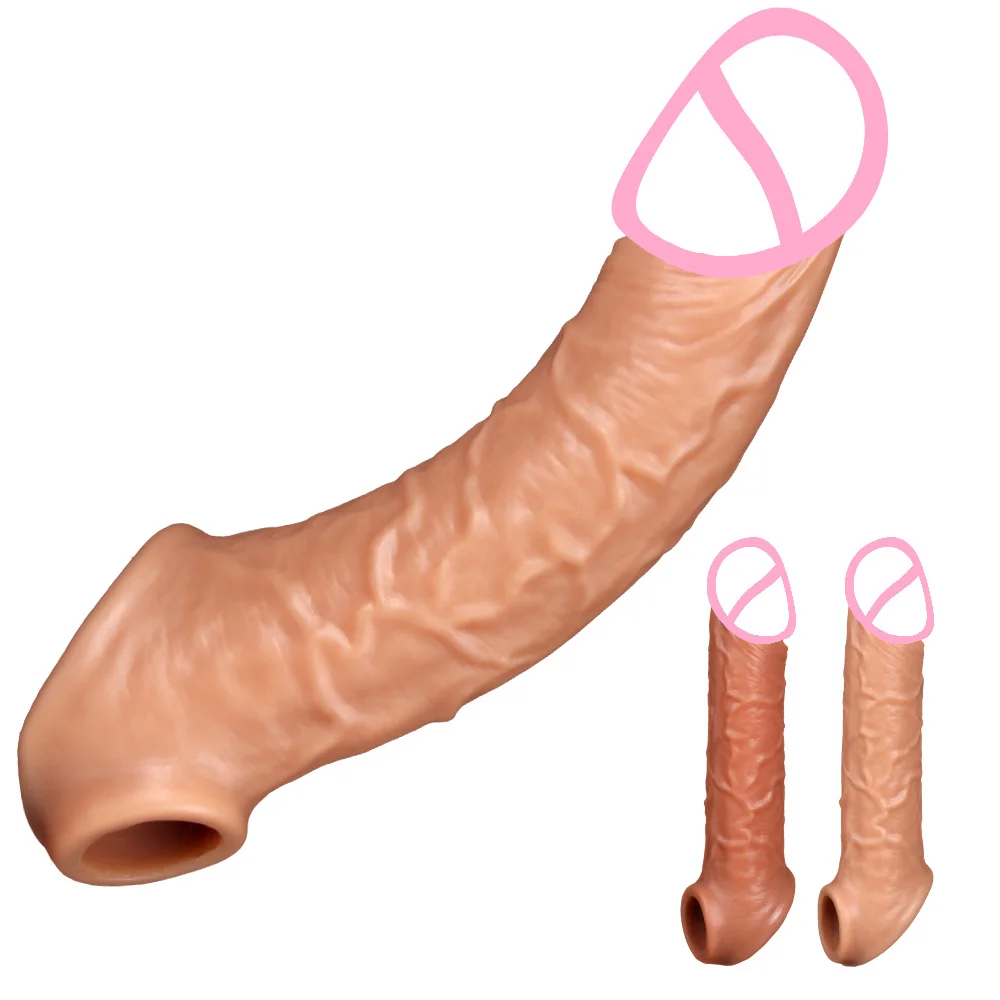 Male Sex Toys Realistic Dildo Extender Sleeve Reusable Silicone Special Condom Male Enlargement Delay Sexy Adult Man Penis Cover