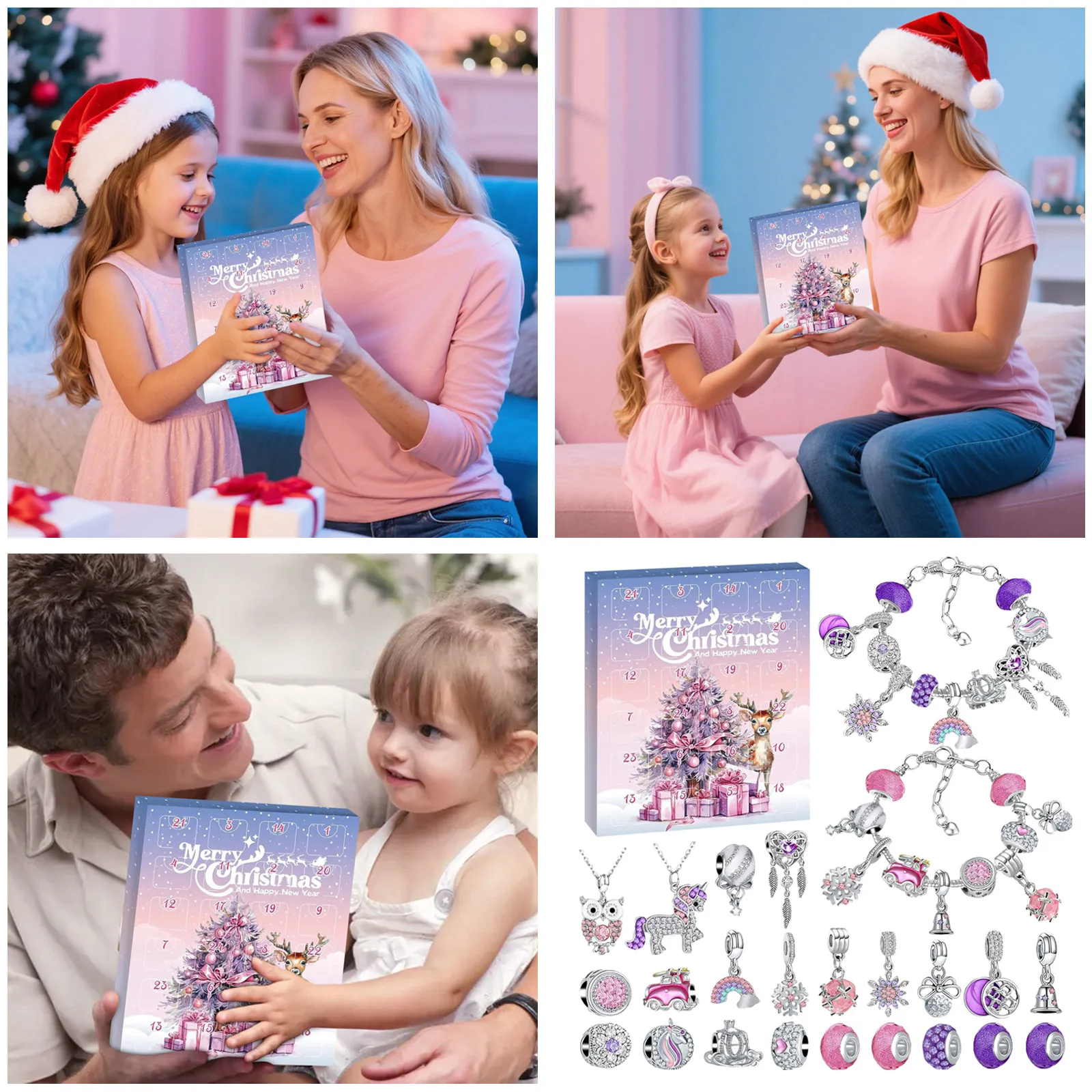 Table Night Light with Timer Christmas Advent Calendar Bracelets For Girls 24 Days Xmas Countdown Large Timer Clock for Workouts