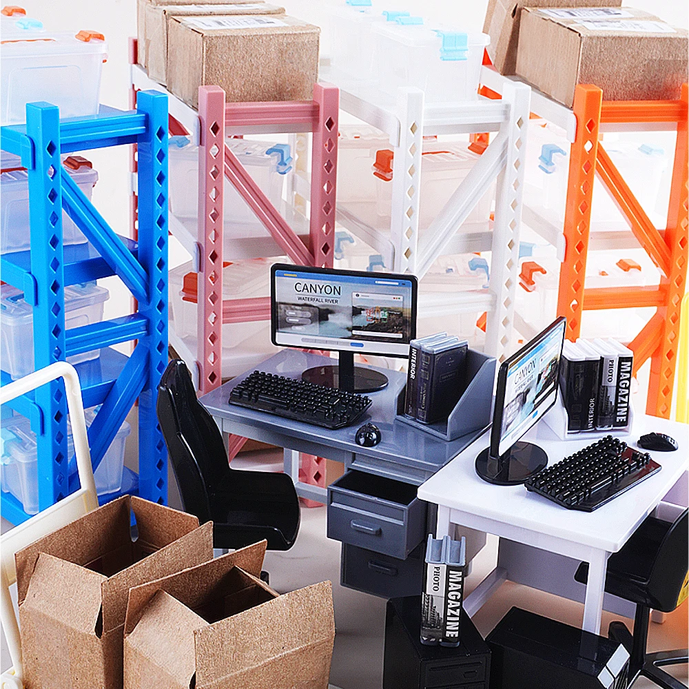 1:12 دمية مصغرة مكتب مستودع مجموعة محاكاة حاوية صندوق تخزين مايكرو مكتب الكمبيوتر عربة نموذج الملحقات لعبة #2
