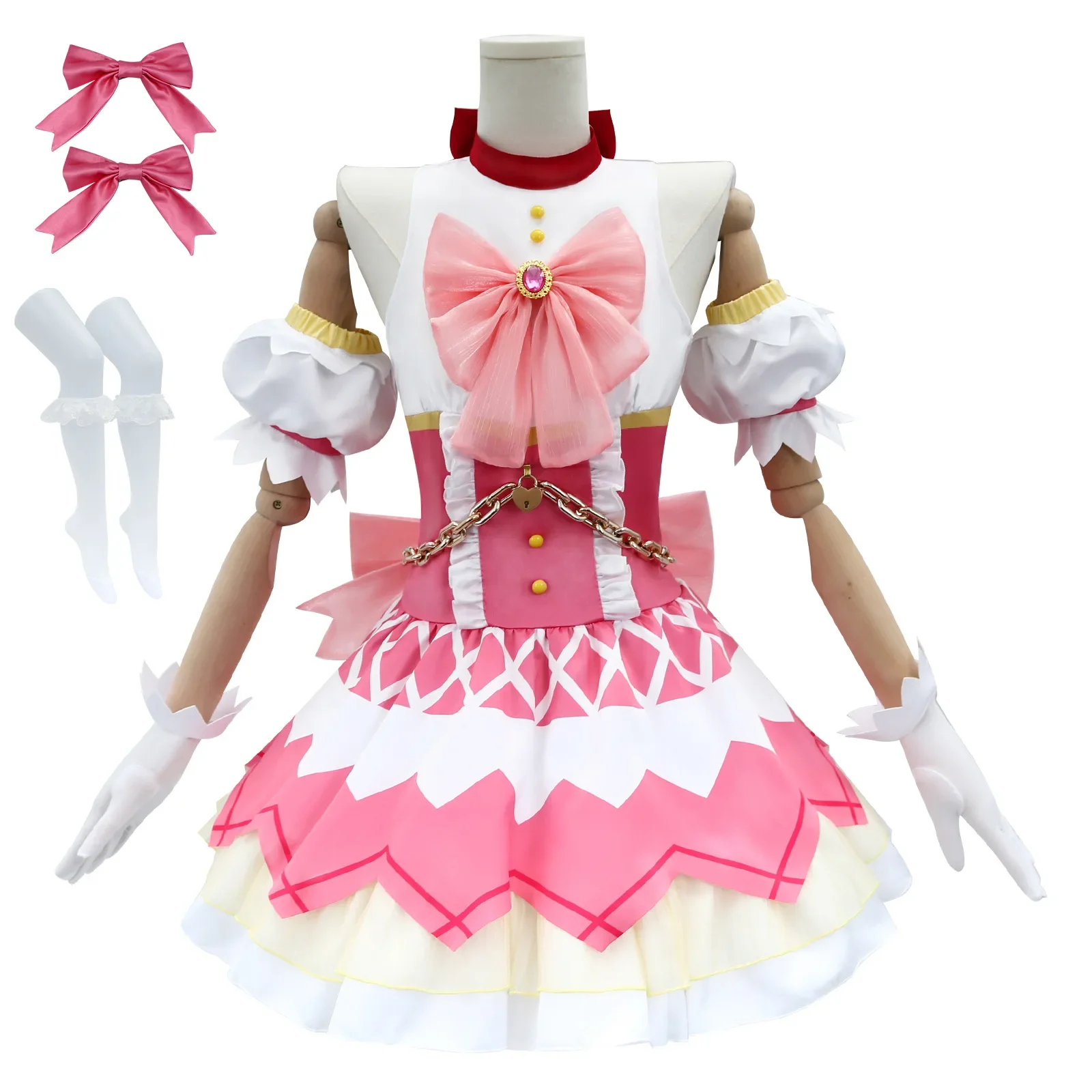 

Kaname Madoka Cosplay Puella Magi Madoka Magica Wig Cosplay Pink wig Cute Girl Dress Women Lolita Dress Battle Dress