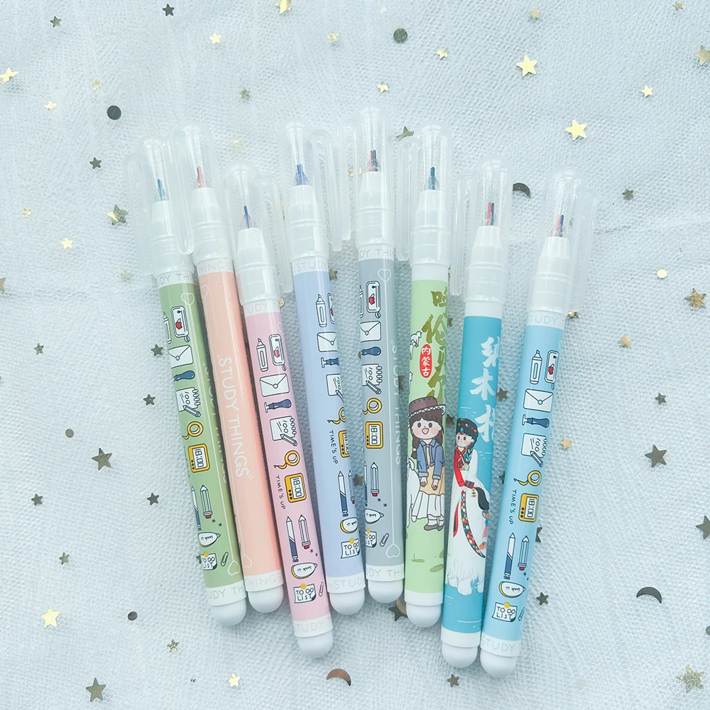 30PCs kawaii stationery novelty 2 lines pen 0.5mm Double Line Two Colors Marker Pen Art Drawing Colorful Gel Pen School Supplies