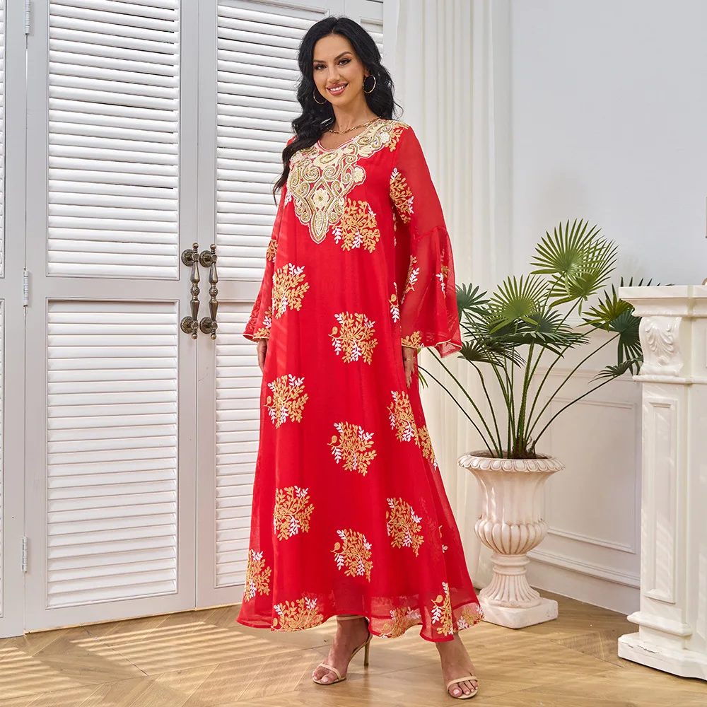 

Muslim Abaya Embroidery Women Dress Long Sleeve Women Islamic Clothing Dubai Saudi Robe Turkish Modesty Dubai Long Sleeve 2025