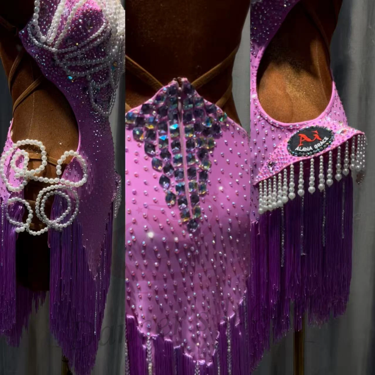 Bailarina latina para niños y adultos, falda con borlas y tirantes de perlas tejidas personalizadas de alta gama, vestido de actuación de piedra Samba AB