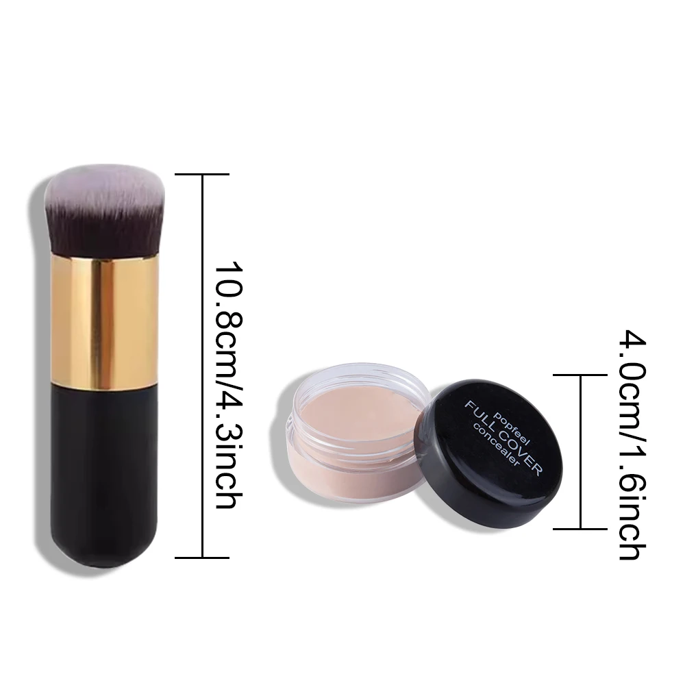 POPFEEL フルカバレッジ コンシーラー メイクアップ ブラシ付き 防水 マット スムース コンシーラー コレクター 目の下のダークスポット用