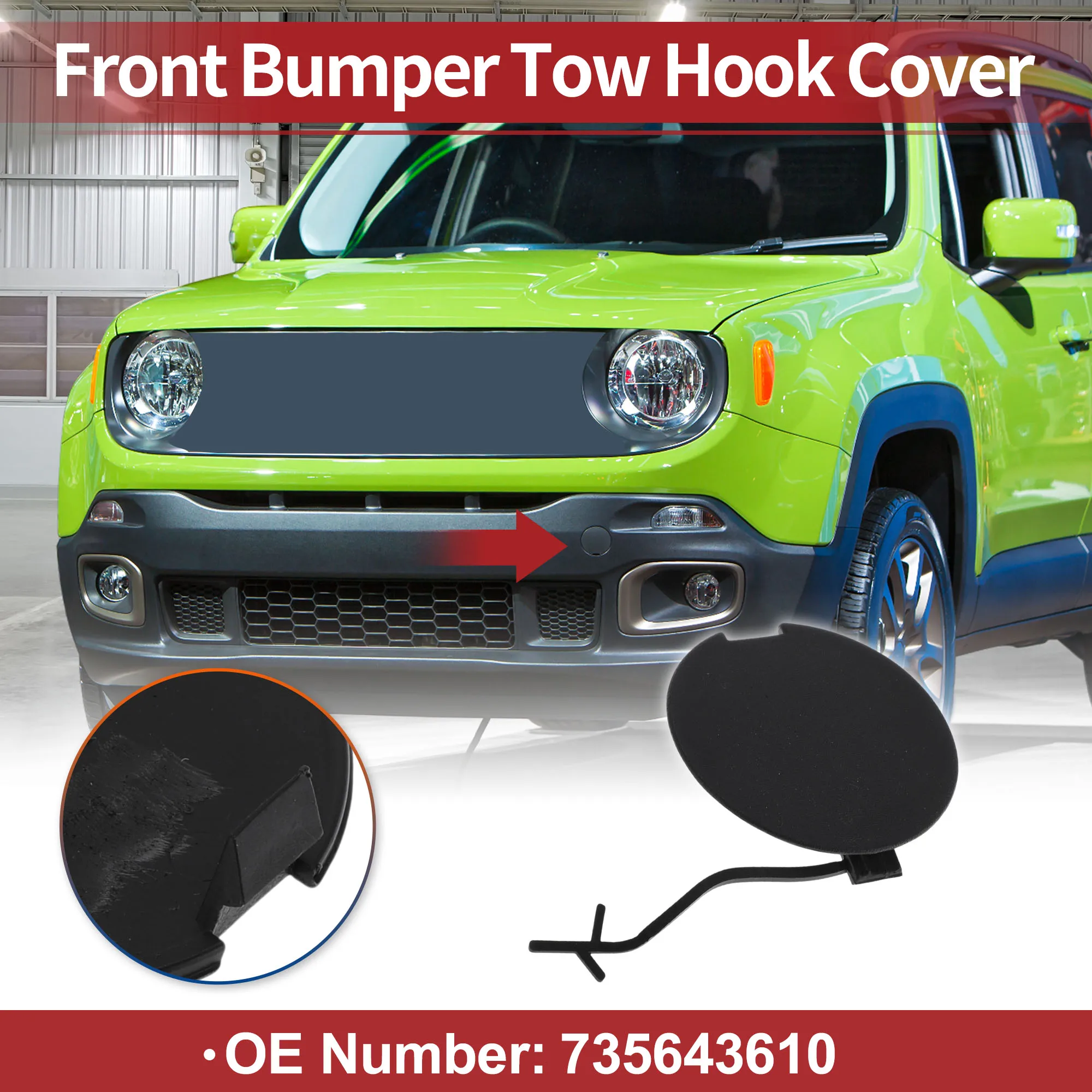 

UXCELL Front Car Tow Hook Cover Cap for Jeep Renegade 2015-2020 No.735643610 Black 1 Pc