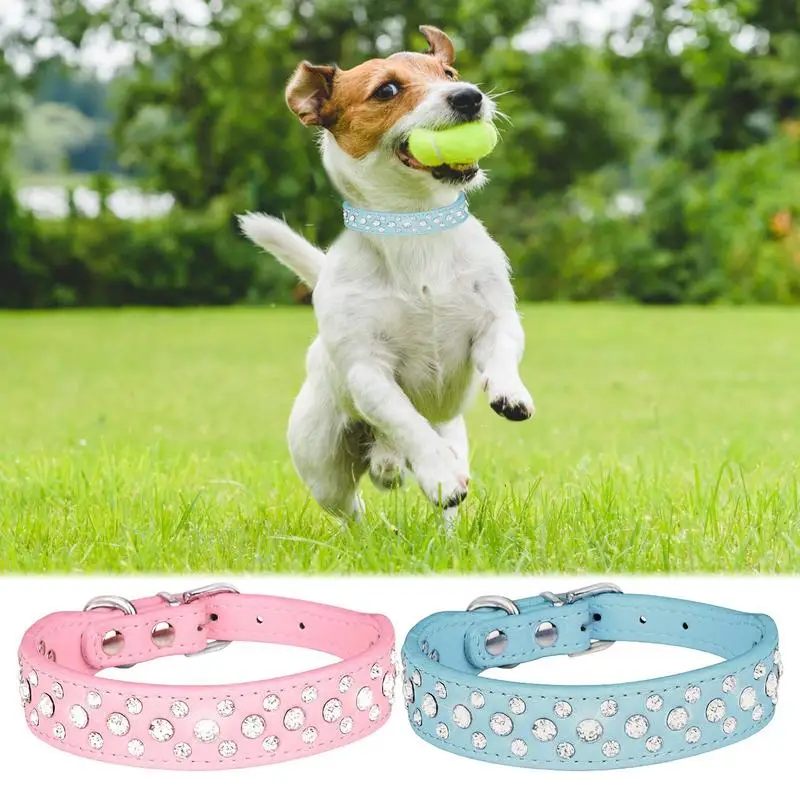 

Pet Rhinestone Collar Three Rows Bling PU Leather Dog Collar Pet Dog Cat Puppy Collar Adjustable Dog Collars For Pets Dogs Cats