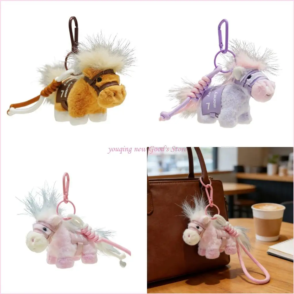 

57QA Mini Plush Horse Keychain Charm Featuring Lucky Fortune Meaning High Quality Polyester Fabric For Safe Use On Keys Or Bags