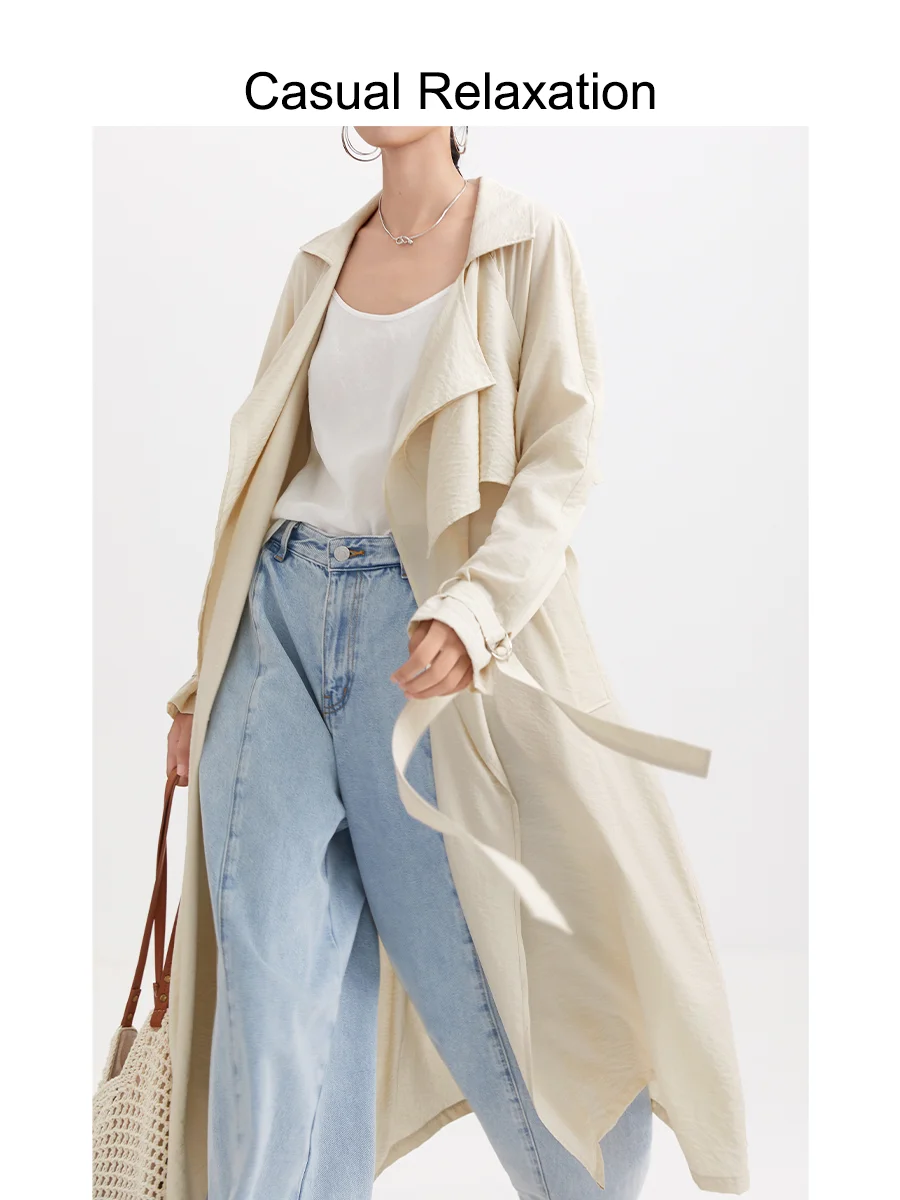 

Spring Autumn Women's Windbreaker Jaet Light Engli Sle Ele Beige Simple Design Long Sve Casual Coat for Ladies