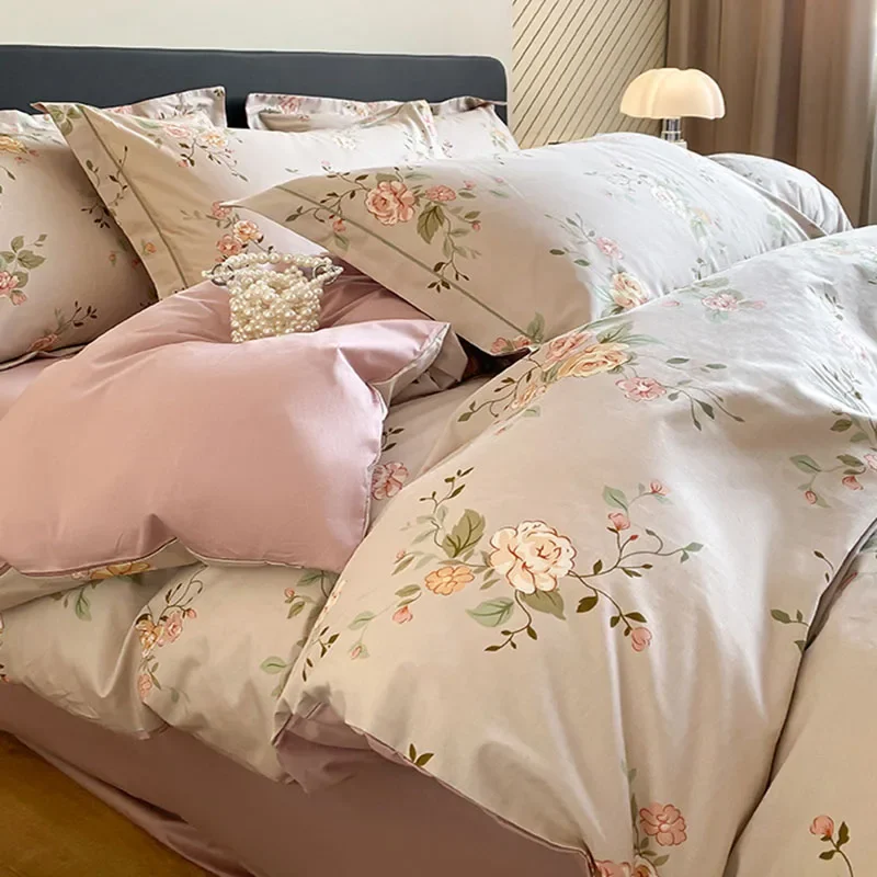 Pure Cotton Pastoral Printed Bedding Sets Premium Skin Friendly Nude Sleeping Quilt Kit Single Comforter Cover Set for Adults