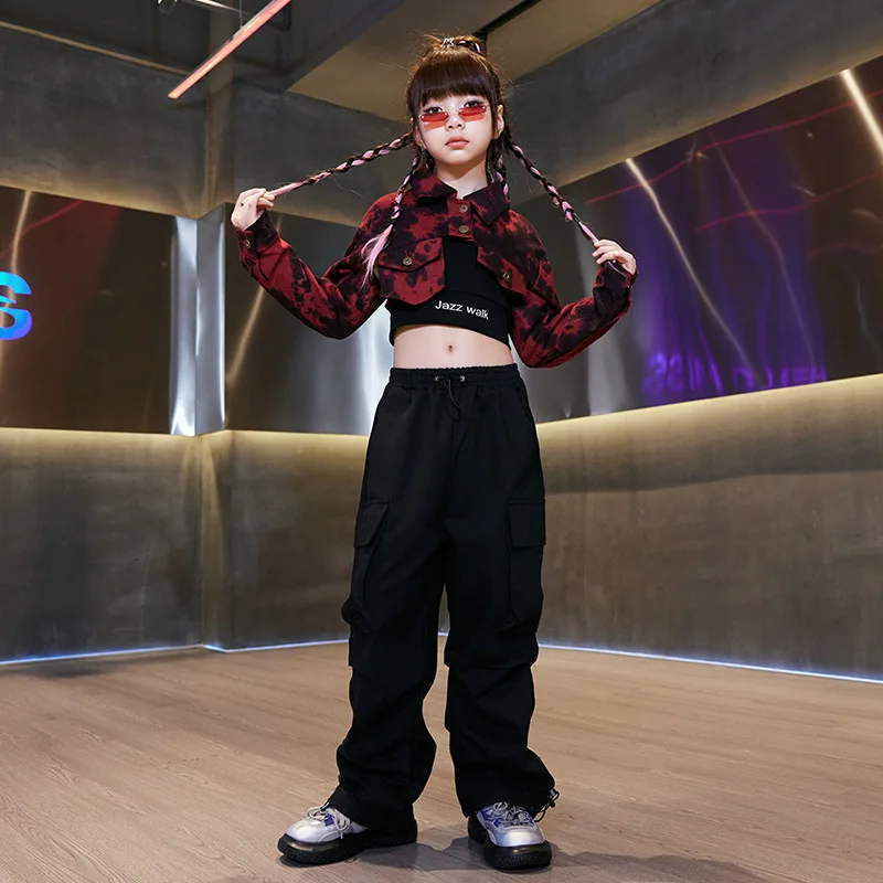 Kid Cool Jazz Dance Costume Hip Hop Clothing Black Sleeveless Jacket Vest Casual Strap Cargo Pants Shorts for Girls Clothes