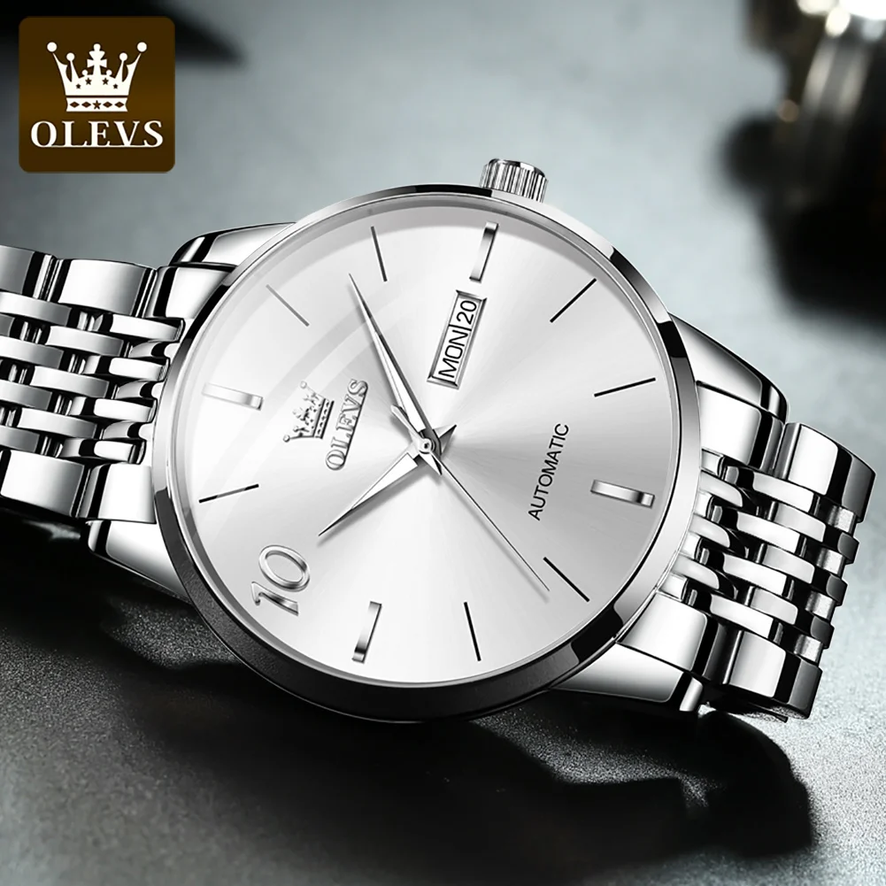 Orologio meccanico completamente automatico impermeabile luminoso con striscia di acciaio di marca OLEVS, orologio da uomo con doppio calendario 6632