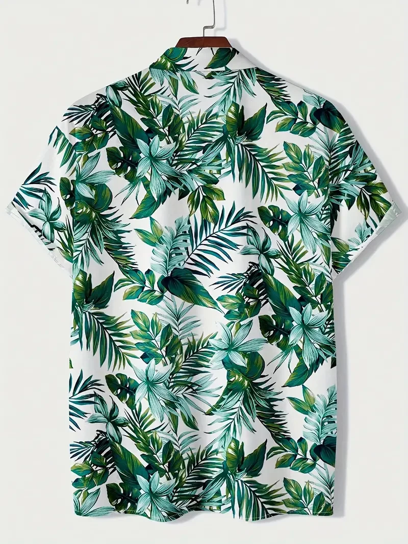 Fashion Casual Shirt Tropical Botanical Prints Mens Shirts Short Sleeve Button Down Shirts Seaside Vacation Pool Party Clothing