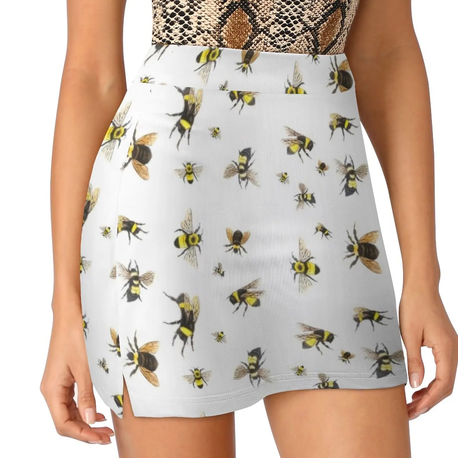 Bumble Bees Women's skirt Mini Skirts A Line Skirt With Hide Pocket Painted Watercolor Bumble Bees Yellow Black