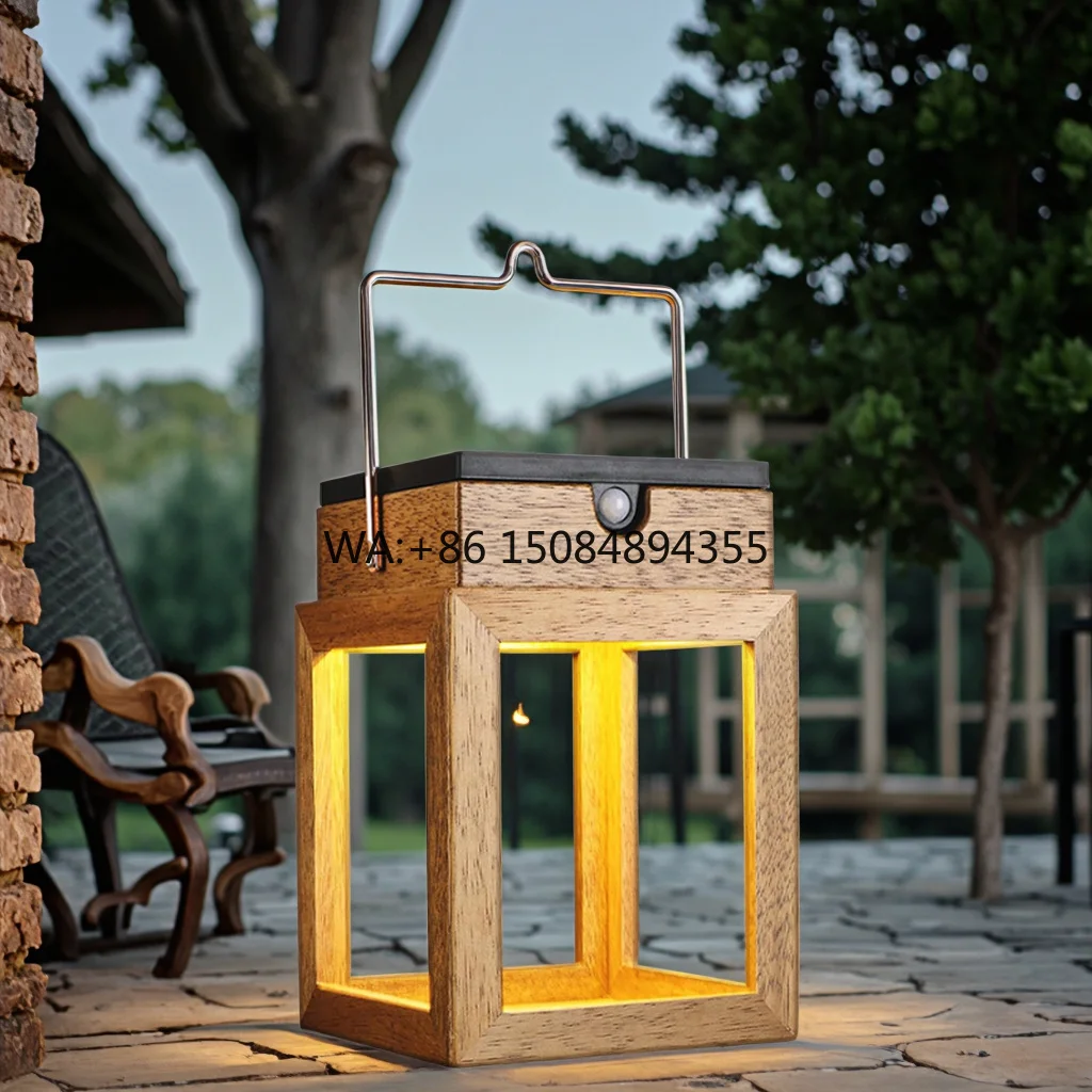 Design  Home Decorative Wooden Lantern Solar Light Polish Finishing Indoor Outdoor Motion Sensor Solar Wooden Lantern