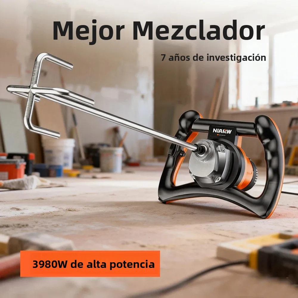 Mezcladora de Cemento Eléctrica de 220V, Mezcladora de Mortero Profesional Ajustable, Máquina Mezcladora de Polvo para Masilla, para Trabajos de Pared, Máquina Mezcladora de Yeso