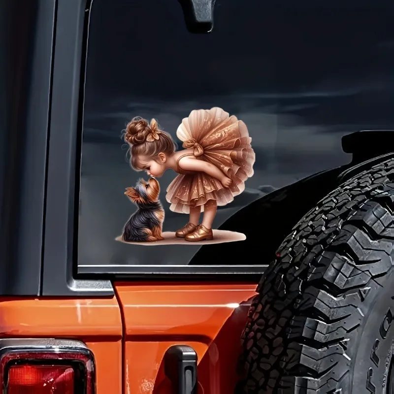 

2pcs Girl & Yorkie Vinyl Decals - Premium Stickers for Car, Laptop, Helmet & More (Christmas Design)