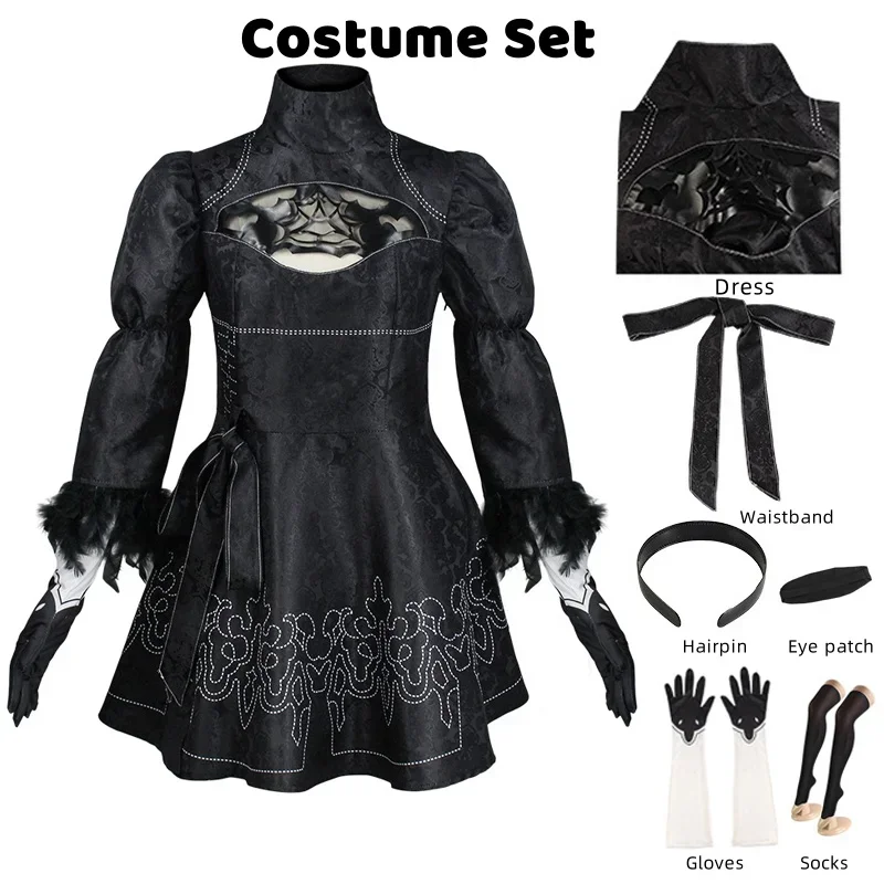 Anime nier automata cosplay 9s yorha 2b cosplay terno masculino feminino roupa peruca disfarce traje plus size fantasia festa vestido preto