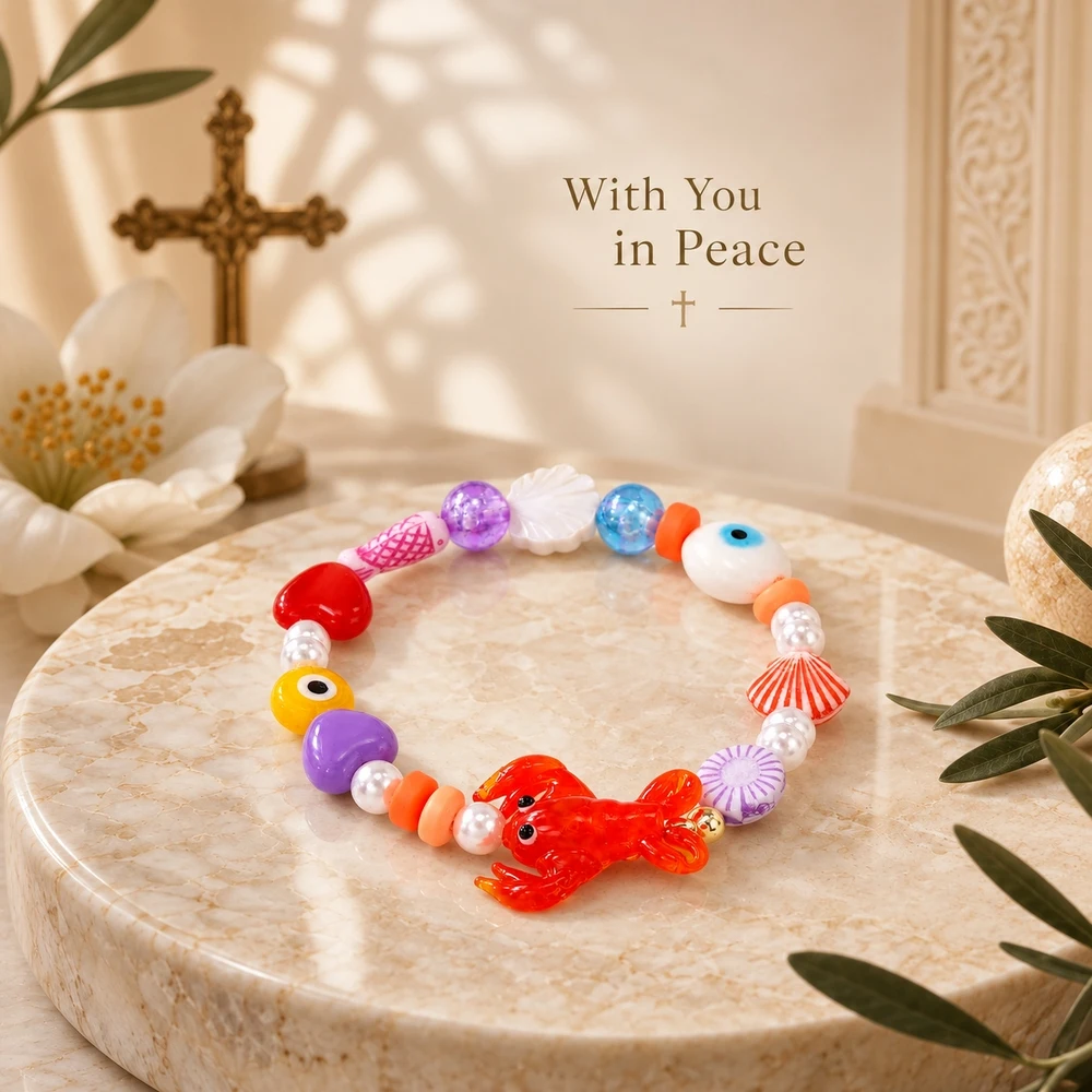 1pc Colorful Cute Glass Beaded Strand Bracelet with Crab Shell Fish Heart and Evil Eye Animal Charms for Women